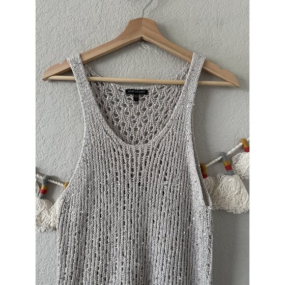 Eileen Fisher Metallic Open Knit Sleeveless Cami Tank Top Coastal Boho Neutral L - Picture 2 of 8